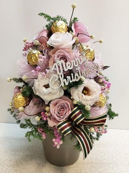 粉色祝福--粉色聖誕玫瑰金莎聖誕樹花禮(34cm)