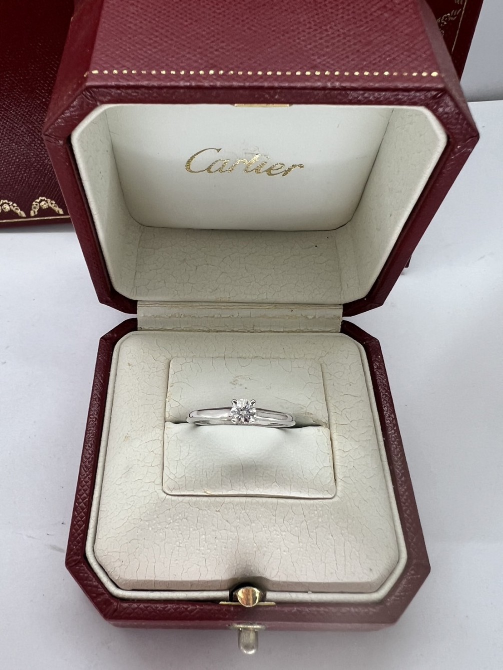 Cartier 卡地亞 GIA白金鑽戒 0.20ct E/VS2/3EX H&A 54號