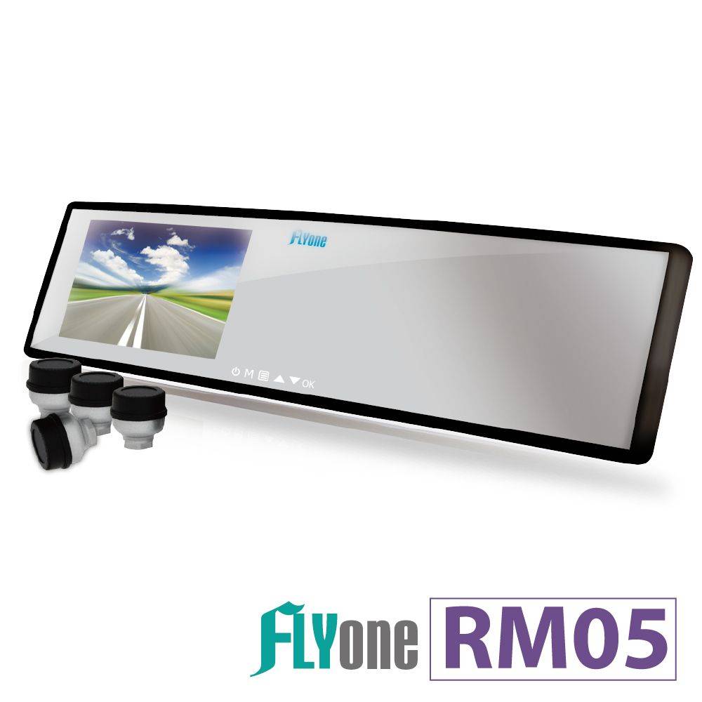 FLYone RM05 無線胎壓偵測+廣角曲面+GPS軌跡 後視鏡行車記錄器【專利認證：M497610 / D167774 / ZL 2015 2 0068453.8】