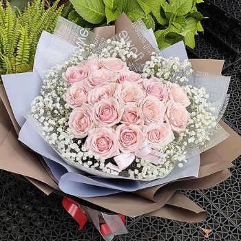 【粉愛你】心型粉玫瑰滿天星告白情人節花束