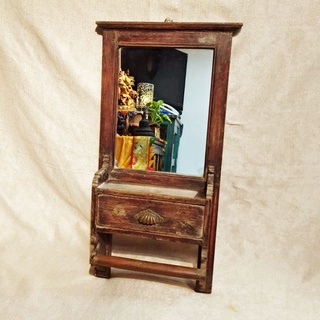 印度單抽掛鏡 (老件) 玄關掛鏡 老木實木 小掛鏡 展示收藏 居家裝飾