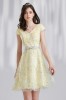 訂製款V領蕾絲黃色短禮服【18-2105】---訂製期35天