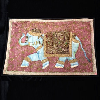 印度手工 老布 繡銅線畫 宮廷大象 掛畫 掛布 收藏畫 手工老物件
