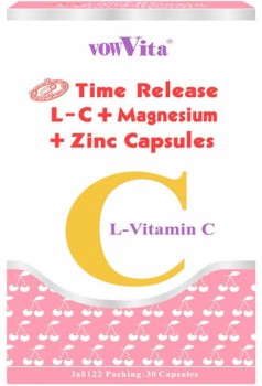 【諾維他®】德國頂級左旋維他命C+鎂+鋅 膠囊 【緩釋型24hr】 Time Release L-C+Magnesium+Zinc Capsules(全素可食) (30粒裝/盒)