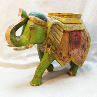 印度 彩繪大象擺飾 全實木雕刻 老木擺飾 手工實木製作及具分量 印度大象 宮廷大象