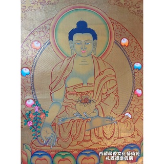 【楚布文化】西藏手繪金箔唐卡〈藥師佛〉卷軸畫 精緻手繪純金織大唐卡