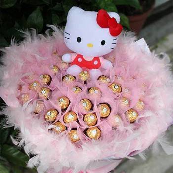 《可愛寶貝》代購kitty玩偶+50朵金莎花束