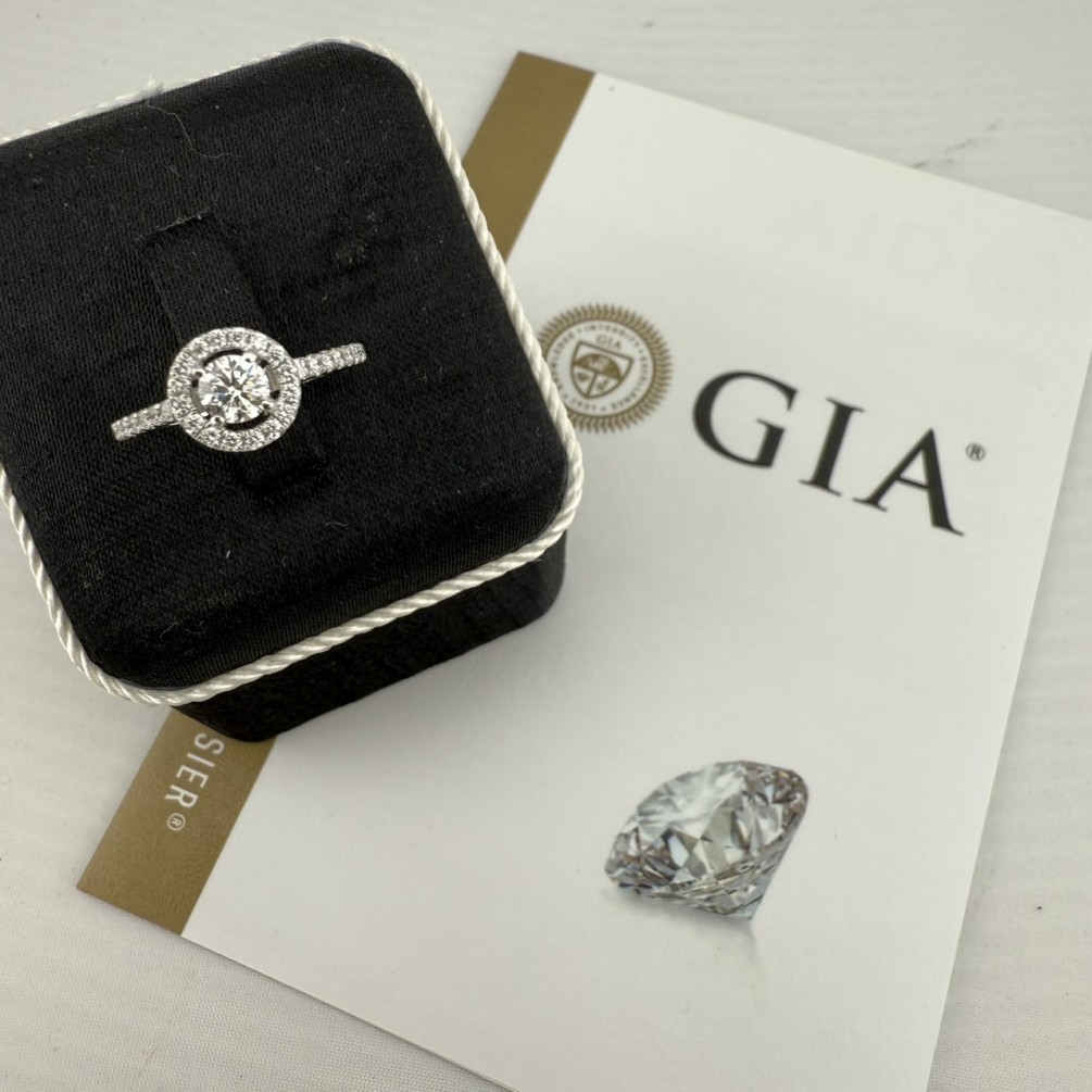GIA天然鑽石戒指 0.3ct/F/VS1/3EX 配鑽0.29ct 18K白金 n1390