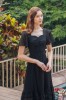 心型領蕾絲雪紡黑色長洋裝【60-6952】