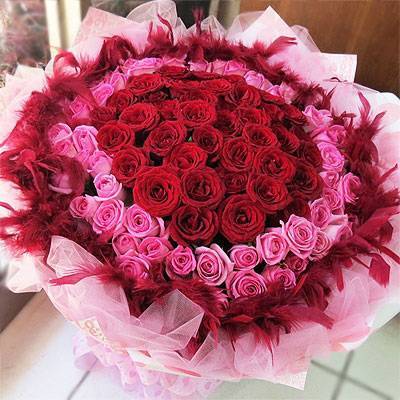 《今世情緣》99朵雙色圓心紫天王玫瑰求婚花束