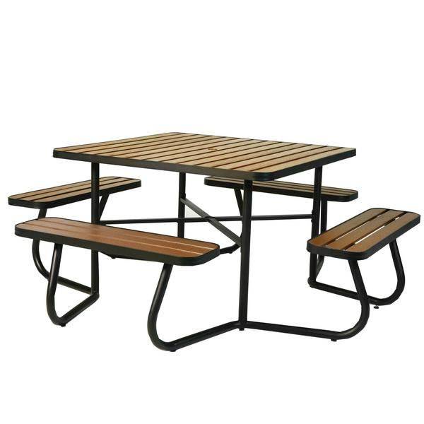塑木方形野餐桌椅組-咖色