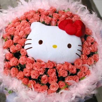 《粉愛》代購kitty玩偶+99朵玫瑰花束