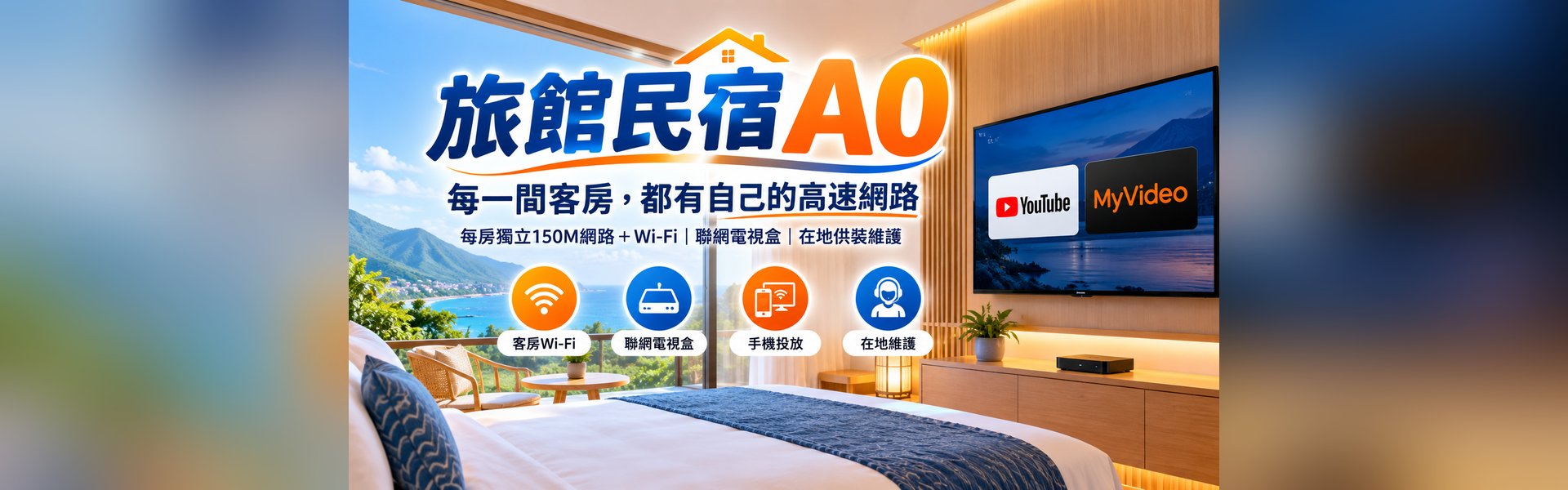 旅館民宿A0智慧客房｜每房獨立150M網路與Wi-Fi