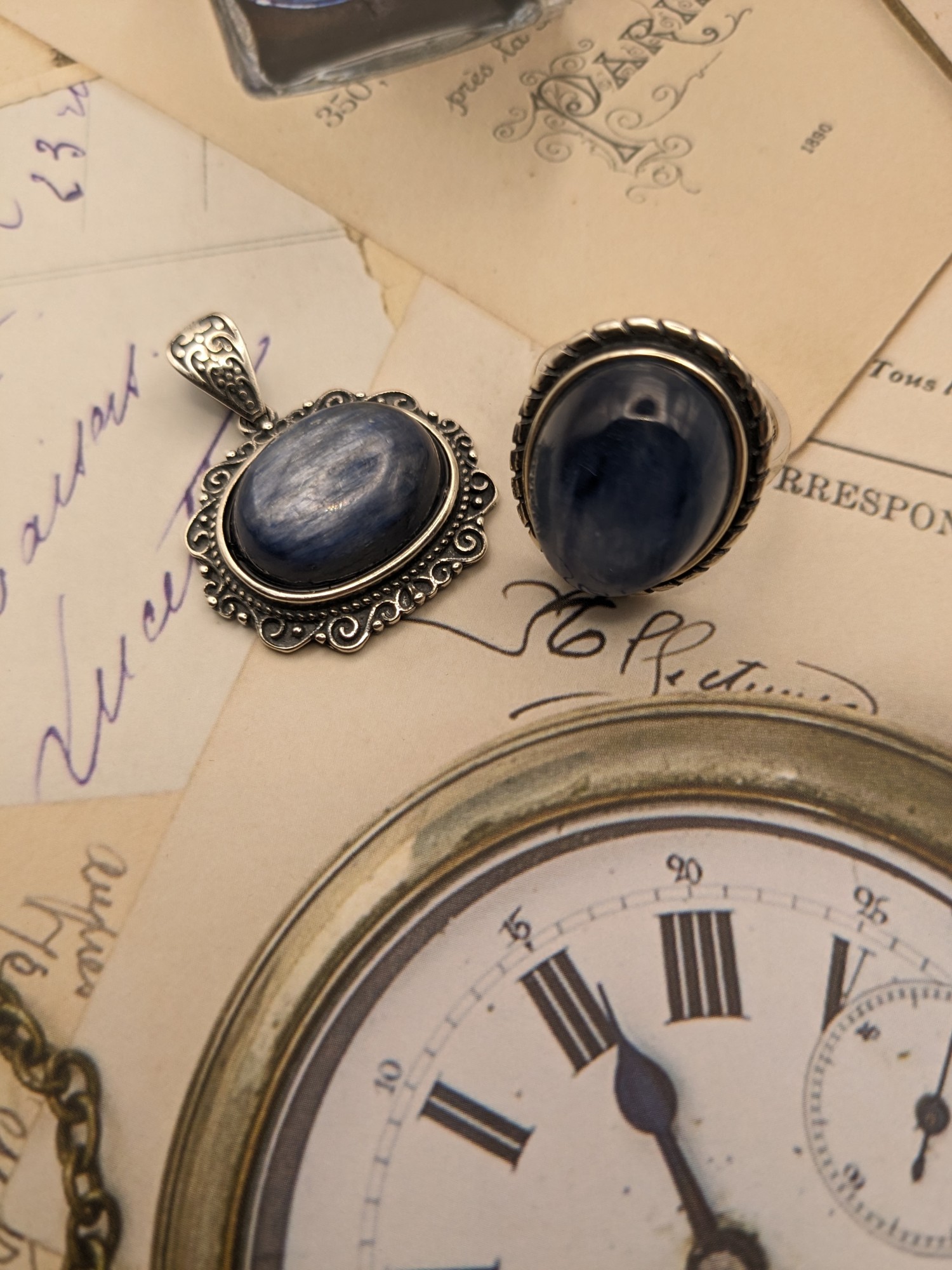 藍晶石~項墜、戒子.925純銀包台 套組 編號:G24-2-6-2497-1748