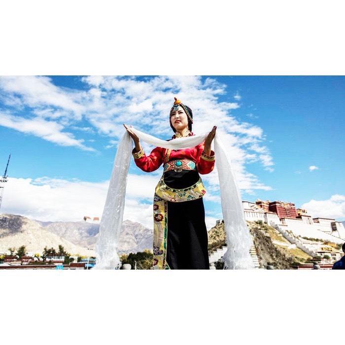 西藏【西藏財神寺廟 供養絲綢哈達 白色真絲哈達】 (潔白長型)