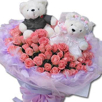 花店獨售推薦《結婚吧》婚侶熊99朵粉玫瑰求婚花束