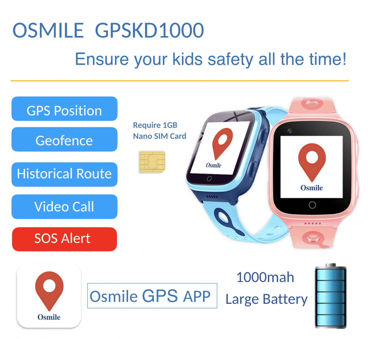 Osmile GPSKD1000 (L) KIDS' Watch for Security Management