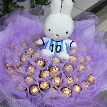 米飛兔+50朵金莎巧克力花束