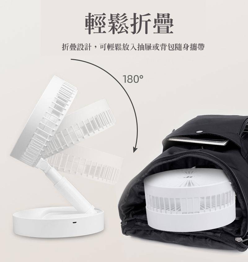 【E-gift】USB充電夜燈型強風隨身折疊扇 8吋