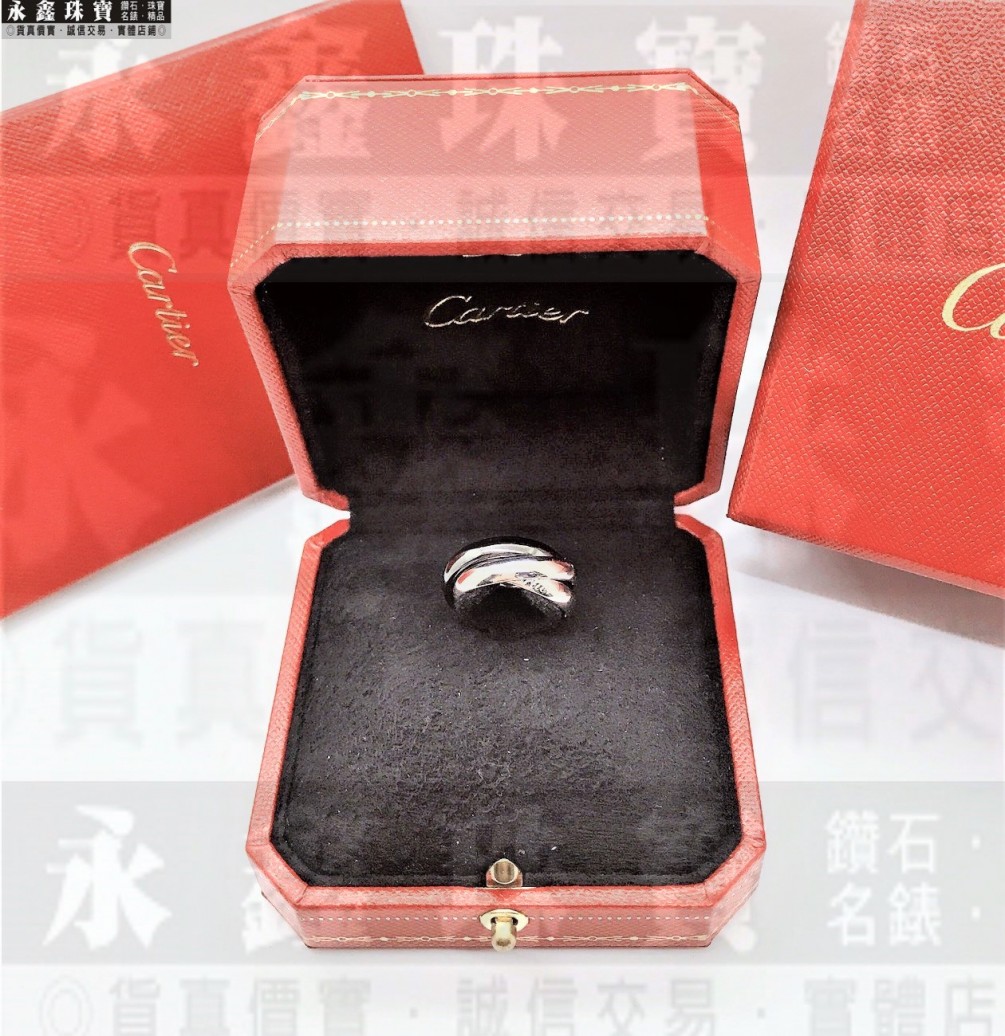 Cartier 卡地亞 TRINITY 中型款18K白金黑色陶瓷戒指 50號