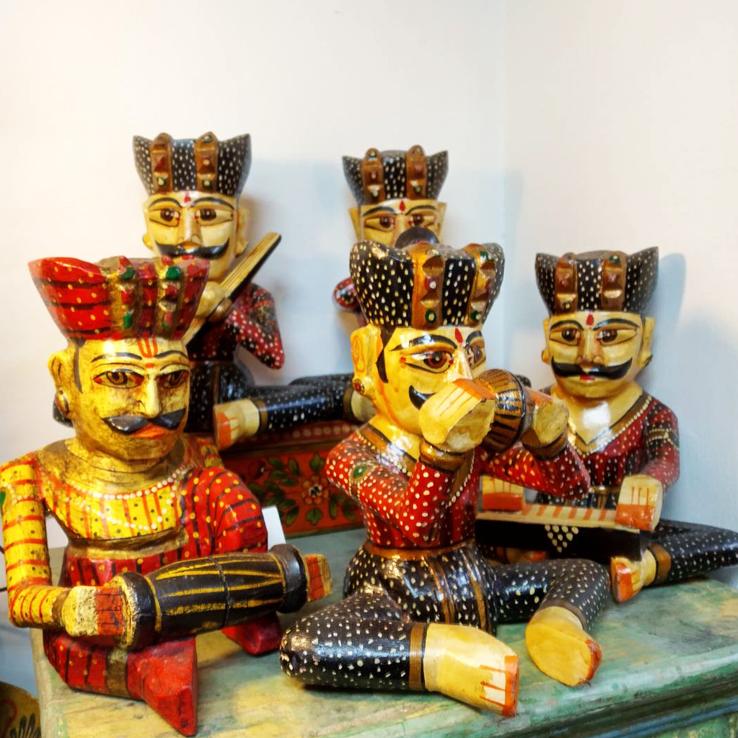 印度(Rajasthan)拉加斯坦邦 實木雕 印度樂團 樂器小兵