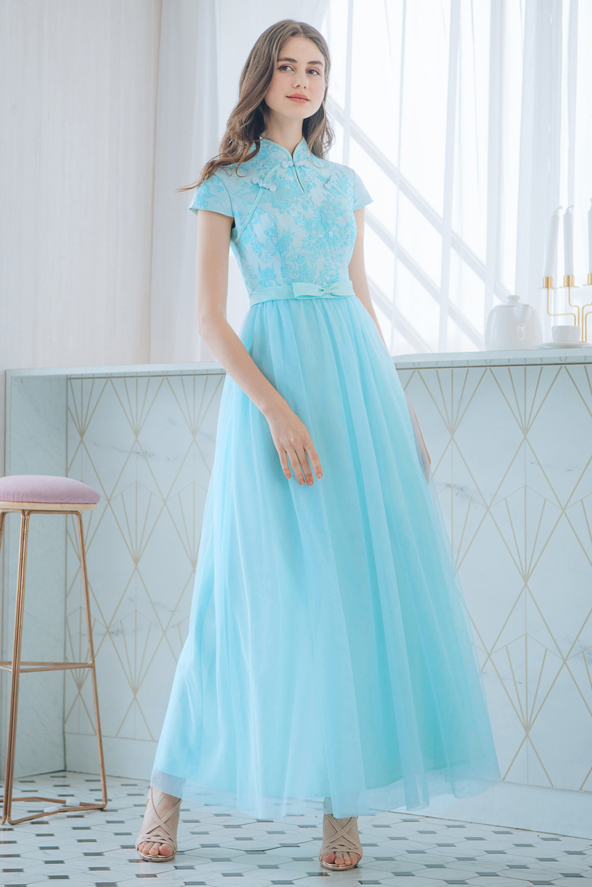 訂製款藍色旗袍長禮服【7-2101】---訂製期35天