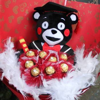 《畢業一路發》12吋畢業熊+8朵金莎花畢業花束