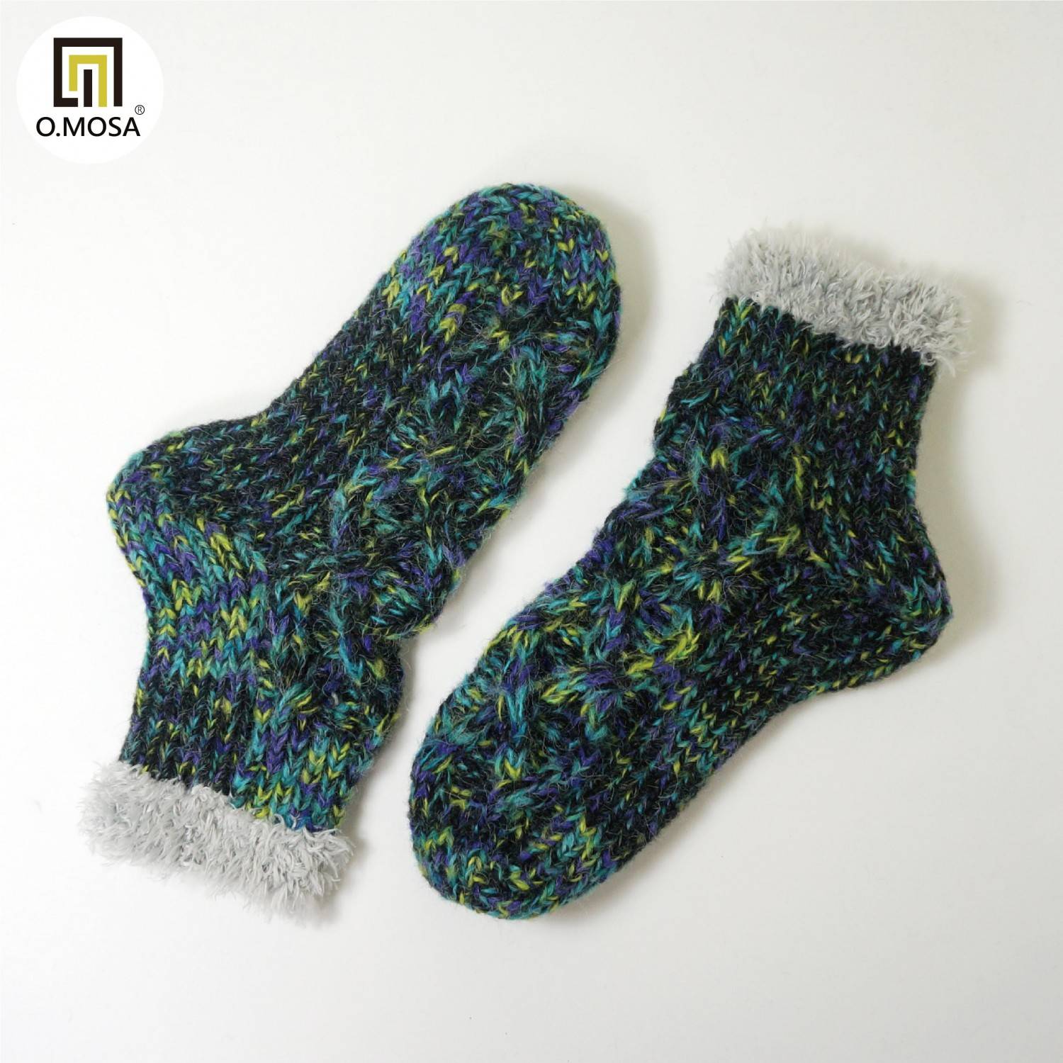 O.MOSA 秘魯羊駝毛多彩雙用居家可機洗快乾室內發熱襪禮品襪(寶石綠)