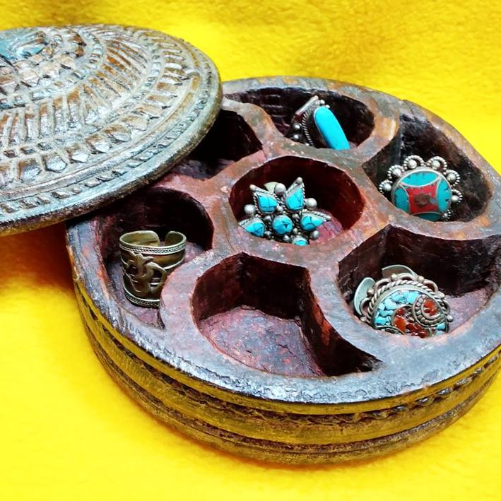 印度 手工雕刻 實木 置物老木盒 首飾盒 老件收藏 古物老件