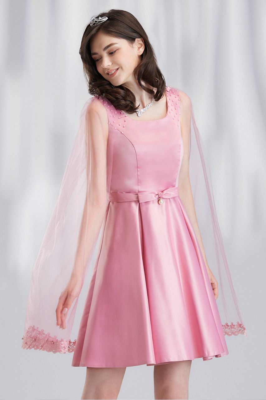 兩件式珍珠蕾絲粉色短禮服【18-A1919】---訂製期35天