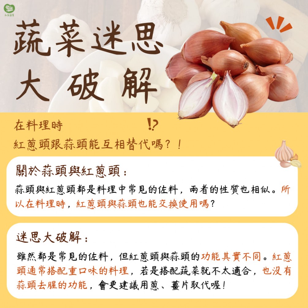 永萍蔬果小百科－「紅蔥頭跟蒜頭在料理時可以互相替換?」