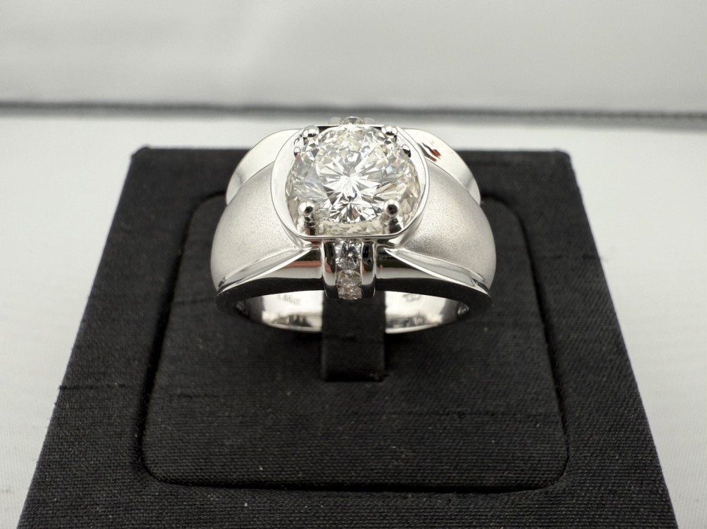 天然鑽石戒指 1.66ct/H/VVS1/車工完美 配鑽6P-0.06ct 18白K金 n1440-01