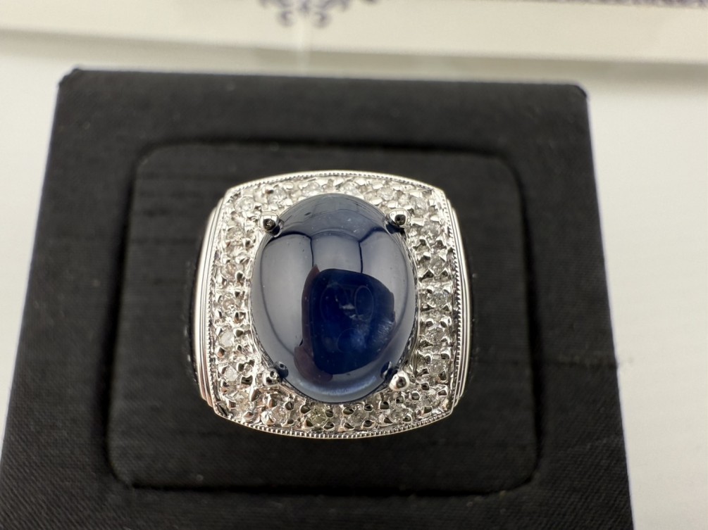 天然藍寶石戒指 5ct 配鑽0.45ct 14K白金 n1307-06