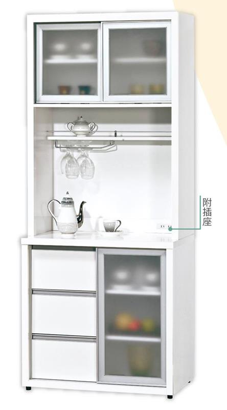 CO-498-6 羽田2.7尺白色鋁框推門餐櫃(上+下座) (不含其他產品)<br /> 尺寸:寬82*深52*高200cm