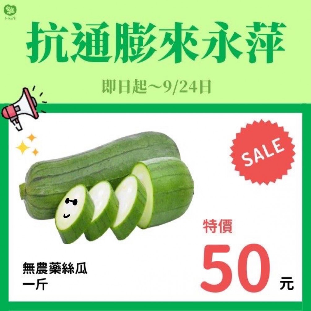 永萍抗漲特惠季！！無農藥的絲瓜1斤只要50元！