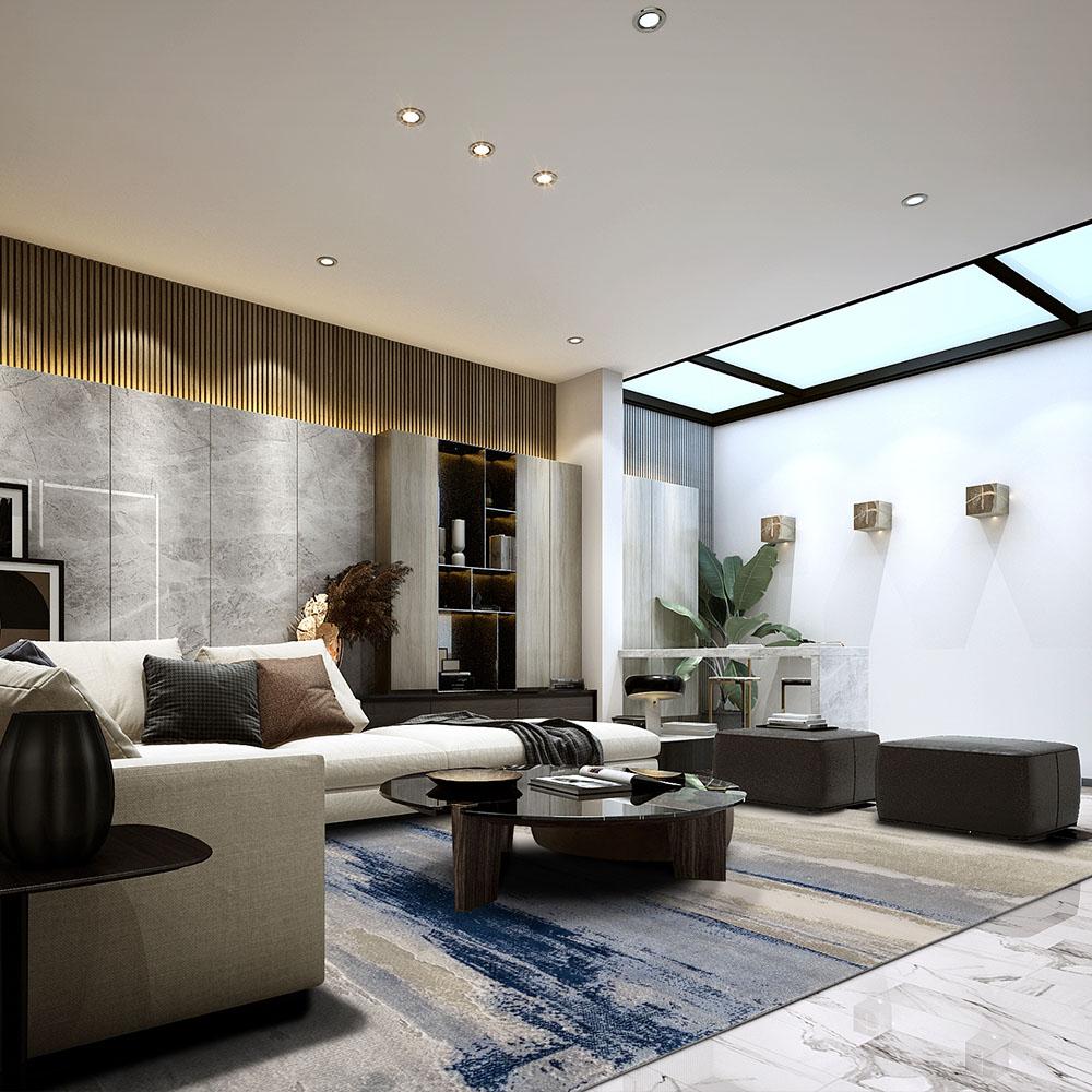 【山德力】斑駁藝術感地毯 蒼藍