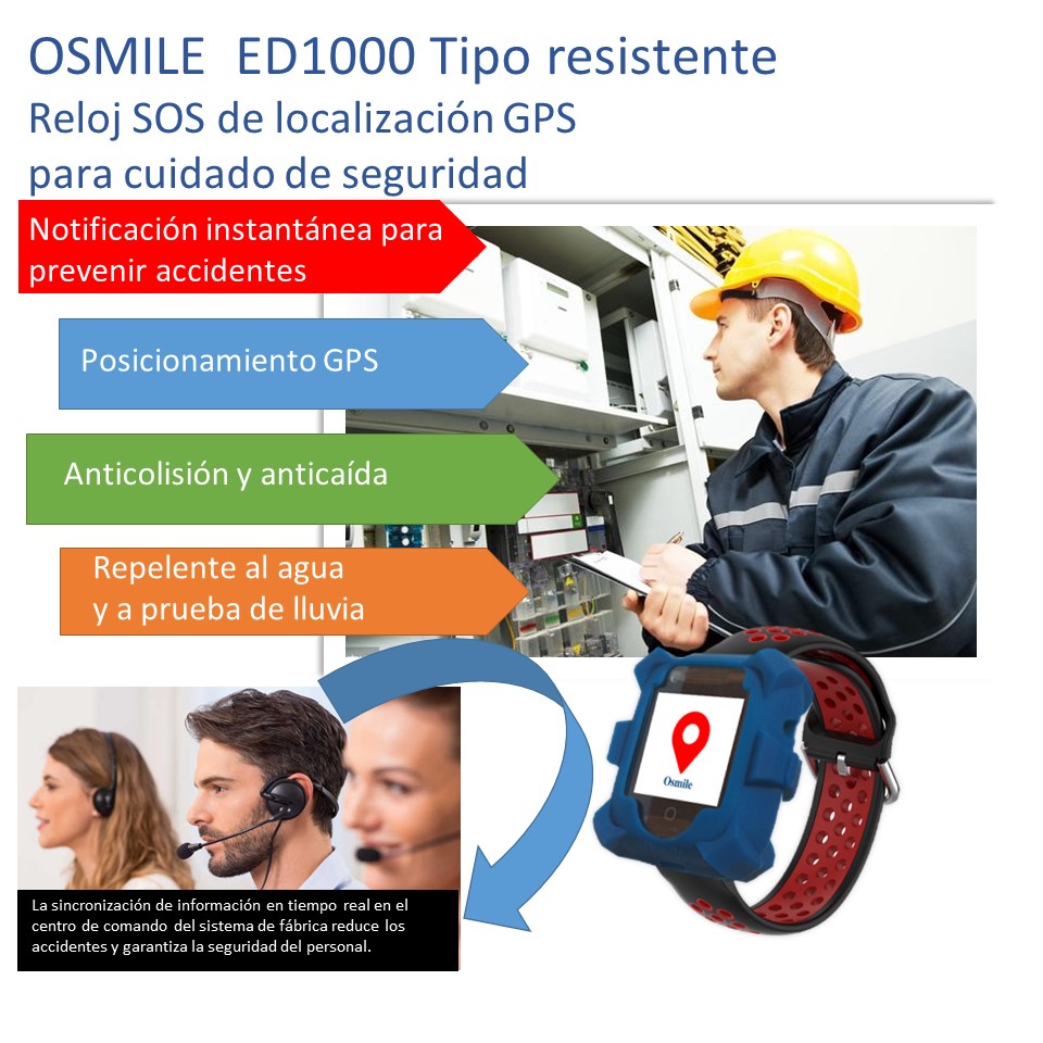 OSMILE ED1000 Tipo resistente - Reloj SOS de localización GPS para trabajadores aislados - JC