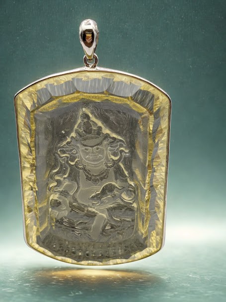 黃水晶黃財神鑽切晶透六芒光純銀大佛牌G32-2-1-26810