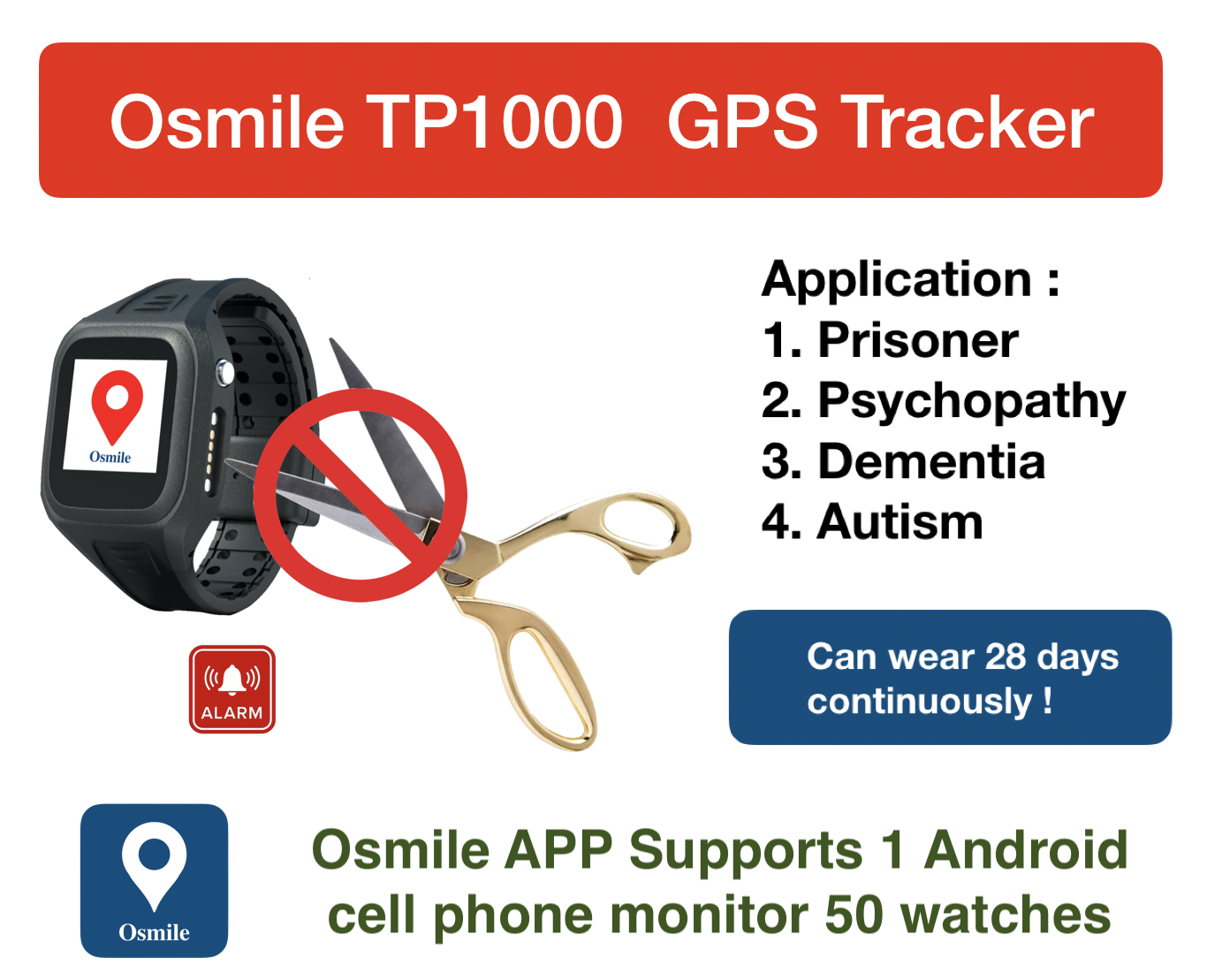 Osmile TP1000 for Prisoner, Offender, Psychopathy, Dementia, Alzheimer, Autism (Can wear 24 hrs a Day, 7 Days a Week)
