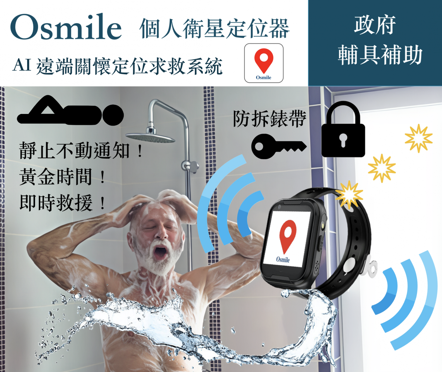 Osmile ED1000 輔具沖澡款 防拆錶帶 老人定位 GPS/SOS 求救定位手錶 (含遠端監看功能, 來電閃光, 來電震動, 靜止不動通知）