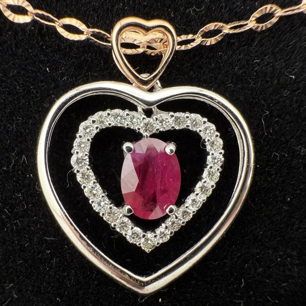 天然紅寶石鑽石項鍊 1.05ct 配鑽0.25ct 鍊長38cm 白K金 n1346-02