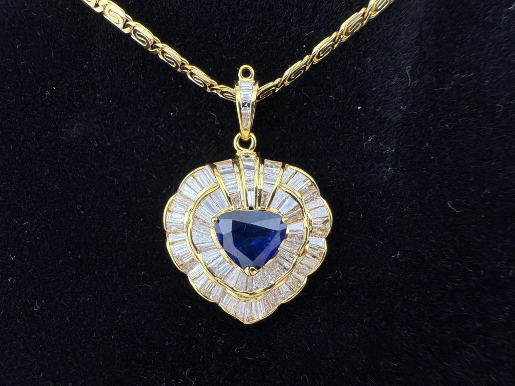 天然斯里蘭卡藍寶石鑽石項鍊 2.65ct 配鑽約1.3ct 14K黃金 n1364-02