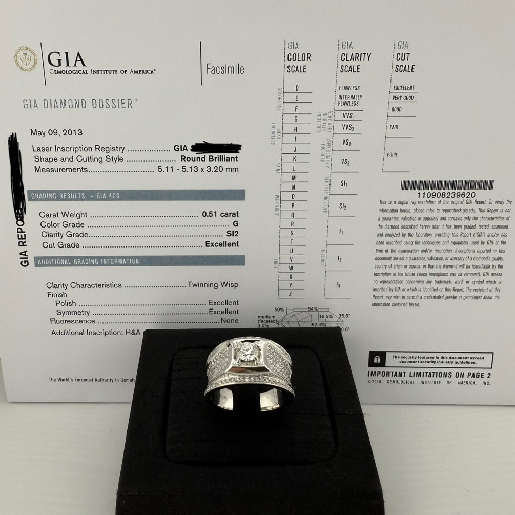 GIA天然男鑽戒 0.51ct/G/SI2/3EX 華麗配鑽 14K F1059-01