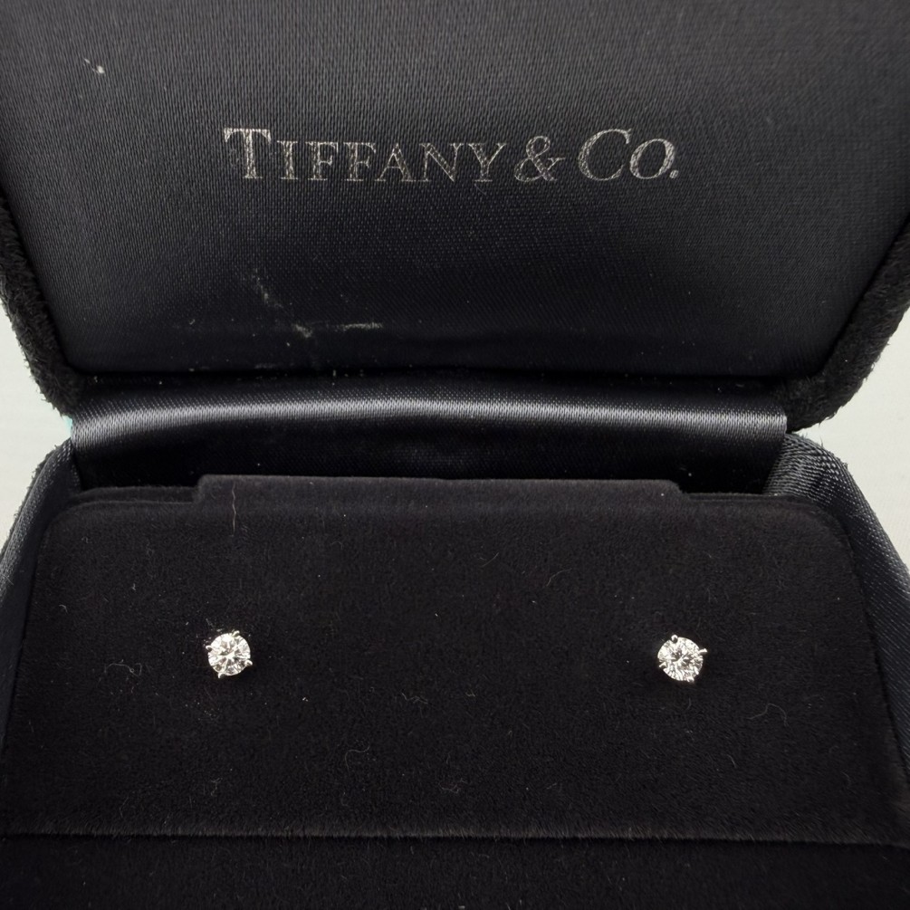 Tiffany&Co.蒂芬妮 Tiffany Solitaire鑽石針式耳環 2P-0.22ct PT950鉑金 n1480