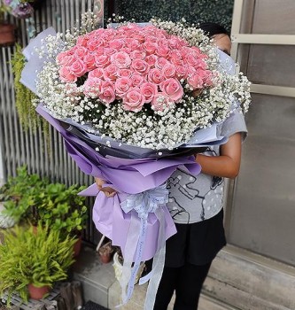 《求婚Surprise》99朵黛安娜粉紅玫瑰大型包裝求婚花束