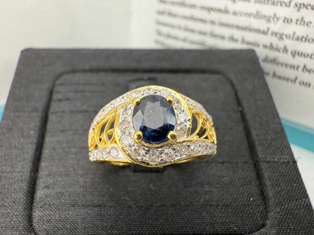 天然藍寶鑽石戒指 0.92ct 配鑽共約0.34ct 18K n1302-01