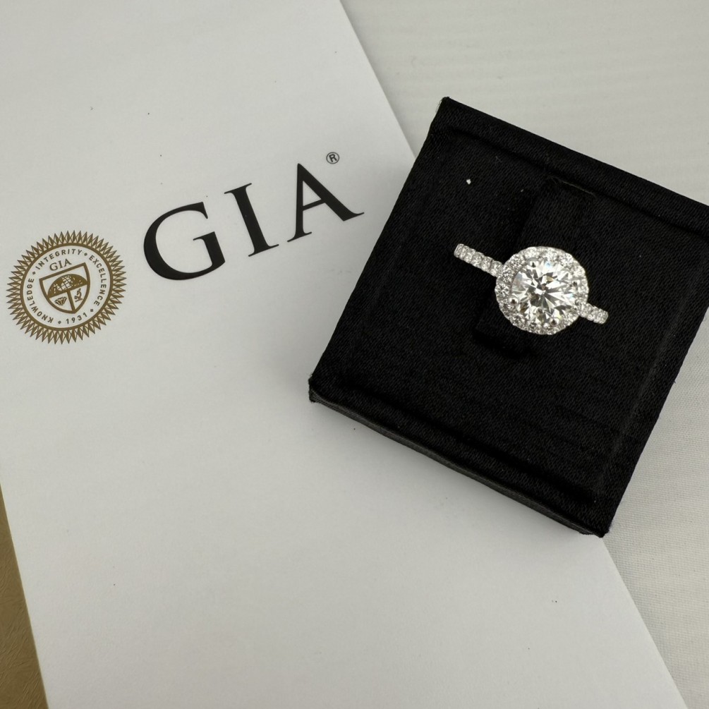 GIA天然鑽石戒指 1.01ct/D/VS1/3EX 配鑽約0.23ct 18K白金 n1387