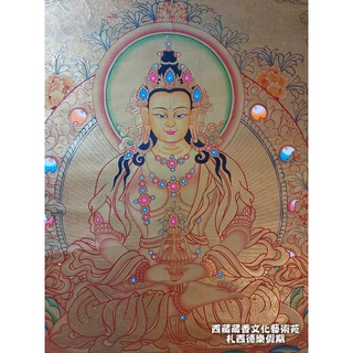 【楚布文化】西藏 手繪金唐卡 卷軸畫~ 長壽佛三尊 ~精緻純金織手繪唐卡