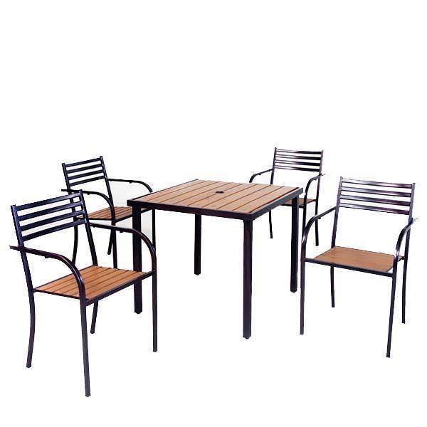 鐵製塑木方桌組