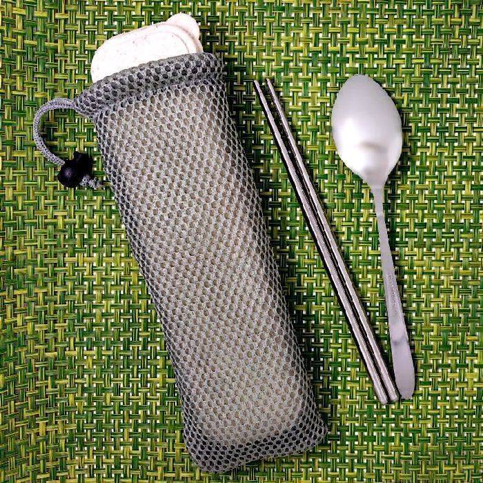 Lohogo 環保餐具套裝 不銹鋼匙,筷旅行4件套 便攜式餐具 筷+匙+防塵盒+保護網袋